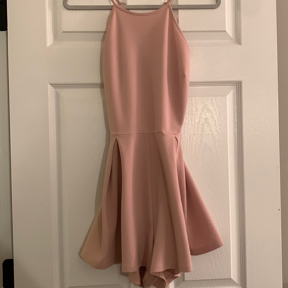 Blush pink laced back formal romper